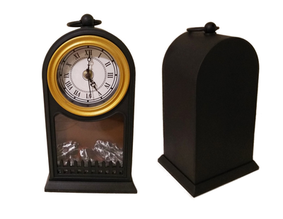 Фонарь с имитацией огня "Камин с часами", 30*15*12см (ЦВЕТ: Бронза, Черный)