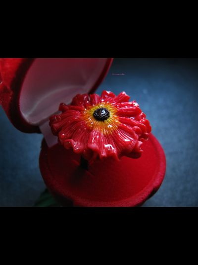 Кольцо-цветок "Алый Мак и роса"