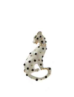 (АРТИКУЛ: 6493/31) БРОШКА ЖЕНСКАЯ "ЛЕОПАРД", СРЕДНЕГО РАЗМЕРА, ЭМАЛЬ БЕЛАЯ С ЗОЛОТОМ, ЧЕРНЫЕ И БЕЛЫЕ СТРАЗЫ