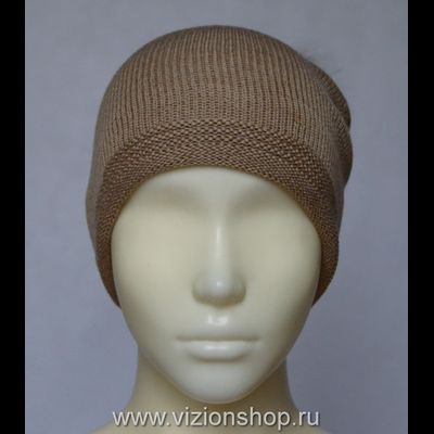 Вязаная шапка меринос с помпоном Италия Vizio 4325 бежевая