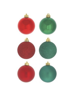 Новогоднее украшение Шар набор из 6 шт (красный и зелёный) D 6см 722905