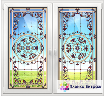 Витражная пленка, витражная пленка самоклеющаяся, пленочный витраж с классическим рисунком