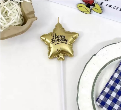 Свеча для торта шар/звезда "Happy Birthday" (золото)