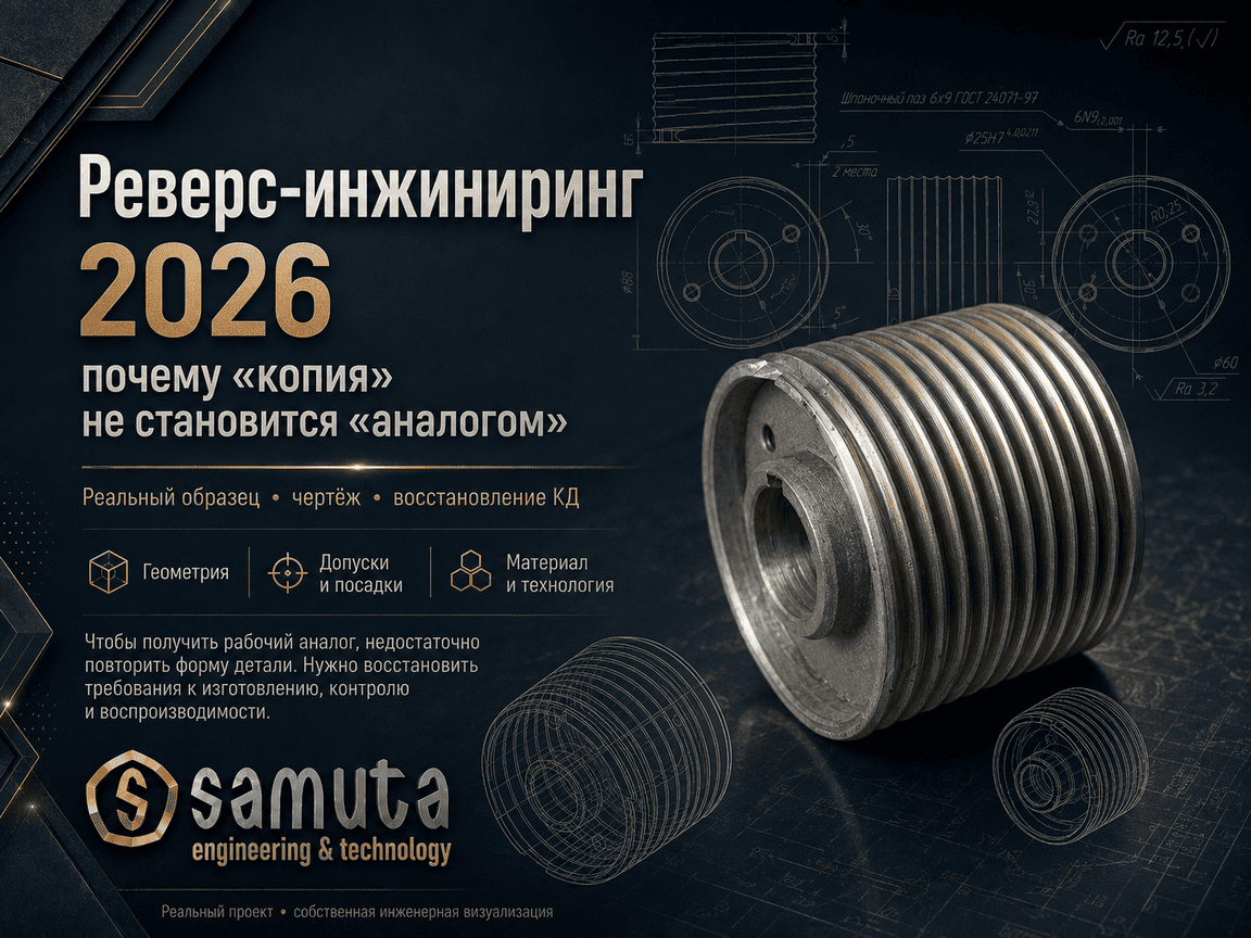 Реверс-инжиниринг детали промышленного оборудования по образцу с восстановлением КД и технологии