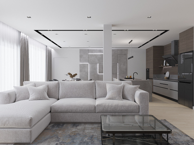 Световые 3D панели имитирующие бетон из МДФ с покрытием "микроцемент" (доп. ракурс)