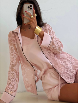 Домашняя одежда Виктория Сикрет 4в1 с кружевом цвет пудровый