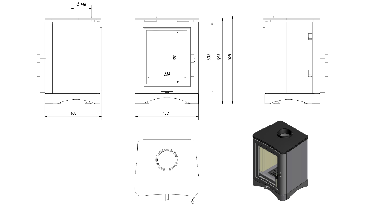 Размеры печи Kratki Koza K5 150