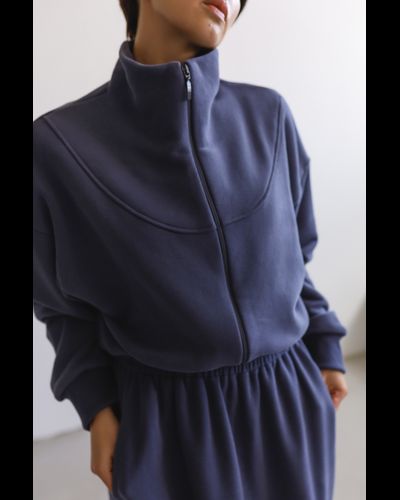 Куртка на молнии хлопковый велюр укороченная (черничный)