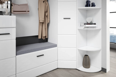 Прихожая Йорк с угловым шкафом, Модульная, белый, белый глянец