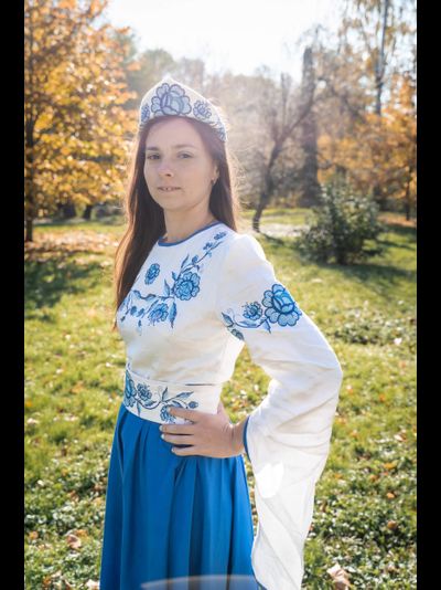 Свадебное платье в русском стиле "Гжель"