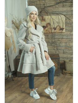 Меховая шуба цвет сиреневый модель 101