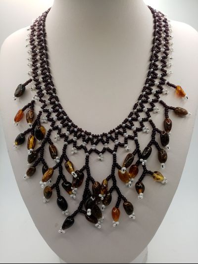 Колье из Чешского бисера и натурального янтаря