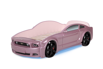 кровать-машина Мустанг 3D  розовый