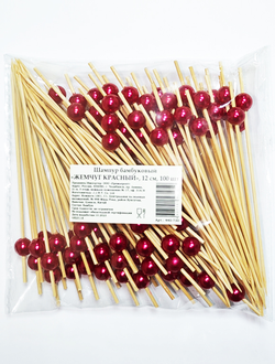 Пика бамбуковая Жемчуг красный, 12 см, 100 штук /1/40/ НОВИНКА