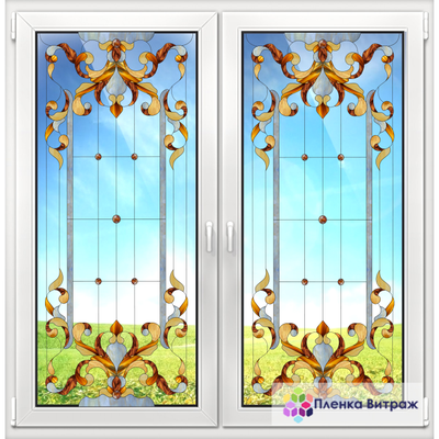 Витражная пленка, витражная пленка самоклеющаяся,пленочный витраж с классическим рисунком прозрачная