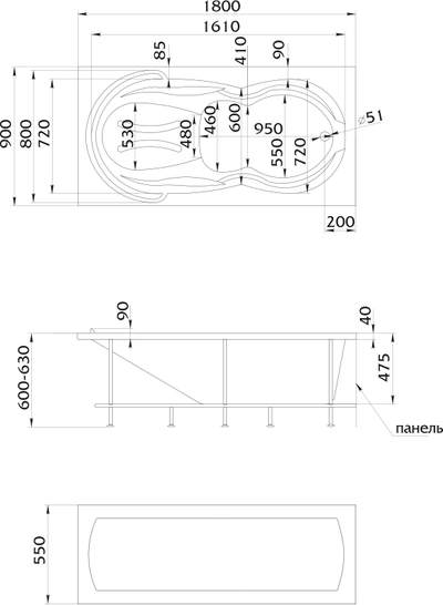 Ванна 1Marka TAORMINA 180x90