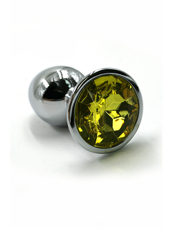 Серебристая анальная пробка со светло-желтым кристаллом (Small)