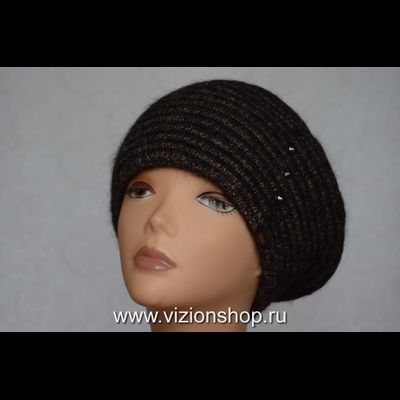 Женский берет в полоску вязаный Vizio Италия 6478 коричневый