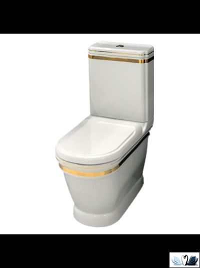 Унитаз Creavit Antik Gold AN360-11CB00E-AD00, с бачком AN410.A00, с золотой лентой, напольный приставной