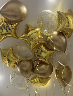 Шары золотые, с конфетти, звёздочки 15 шт под потолок