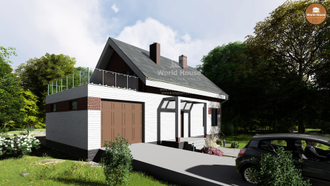 Проект дома с мансардой, открытой террасой и гаражом №107.