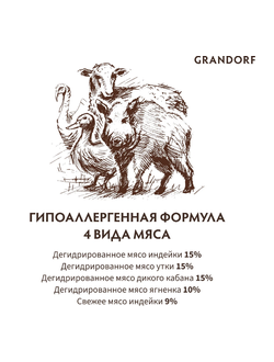 Grandorf (Грандорф) сухой корм для стерилизованных кошек и кастрированных котов 4 мяса с пробиотиками, 400 г