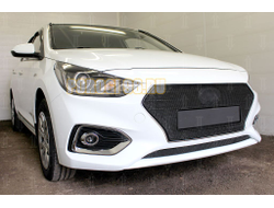 Защита радиатора Hyundai Solaris 2017- black верх без логотипа PREMIUM