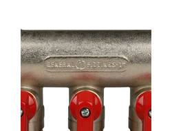 Коллектор распределительный STOUT с шаровыми кранами 1", 3 отвода 1/2" (красные ручки) (Арт. SMB 621