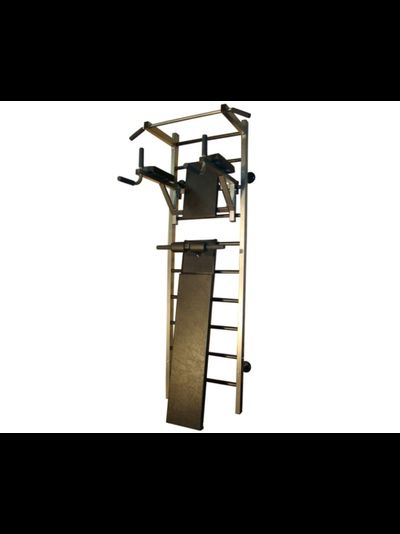 Шведская стенка PRO с фиксированным турником Т-фикс, со съемными брусьями Б-ПС и доской для пресса ДП-PRO