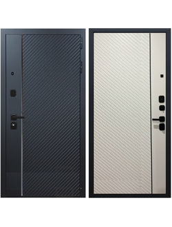 Дверь стальная ГРАФ черный кварц с молдингом / Панель МДФ Белый софт с вертикальным молдингом