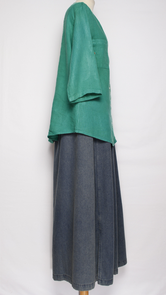 РУБАШКА ЛЁН "КРУЖЕВО НА СПИНЕ"  малахит р.46-52