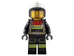 Fire - Male, Black Jacket and Legs with Reflective Stripes and Red Collar, White Fire Helmet, Trans-Brown Visor, Dark Orange Goatee, n/a (cty1264)