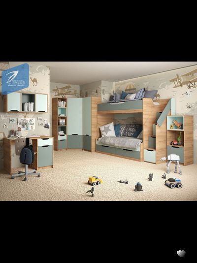 Rich Шкаф ШК-004 Дуб Крафт золотой - Мята/Сумеречный голубой