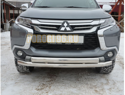 Защита переднего бампера двойная d76/75х42 для Mitsubishi Pajero Sport (2016-2021)
