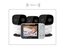 Видеоняня Panasonic KX-HN3001-X3 В комплекте монитор 3,5" и три поворотных видеокамеры, VGA