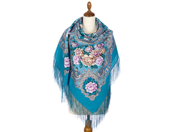 Павловопосадские шерстяные платки 146x146 см, с шёлковой бахромой