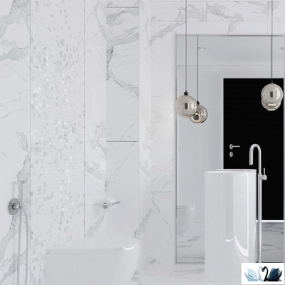 Керамогранит Creto Avenzo Silver F P Full Lappato R 60 х 60 см под мрамор STATUARIO, интерьер ванной