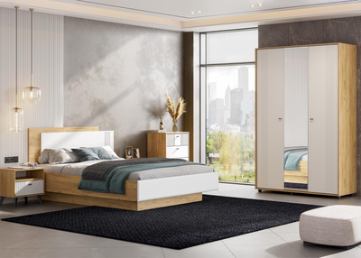 Милан Кровать двойная универсальная 1,6*2,0 Дуб Золотой/Белый Матовый (без основания)