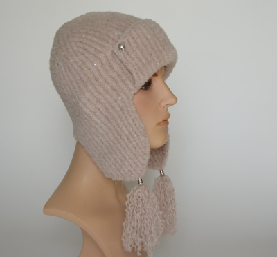 Итальянская вязаная шапка ушанка из кашемира