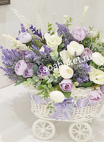 Композиция из коллекции искусственных цветов в колясочке № М027/Купить в Москве сайте АОАБУКЕТ