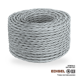 Витой ретро провод 3х2.5 серебристый шелк бухта