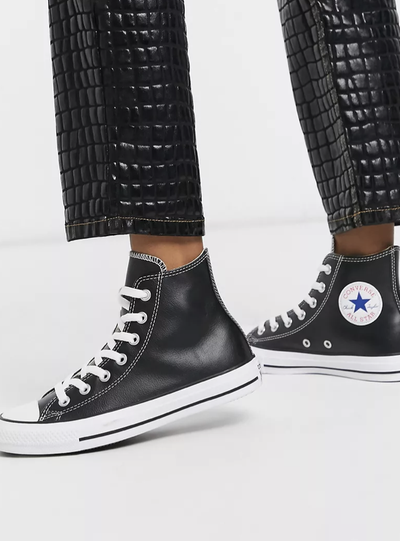Кеды Converse All Star Leather Black черные высокие кожаные