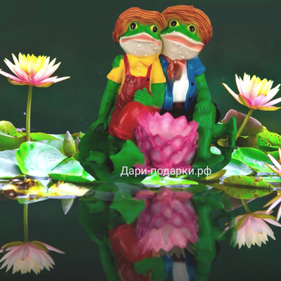 Две лягушки с кашпо лотосом - символом любви и мудрости! 51*42см  полистоун Россия 4270-012493