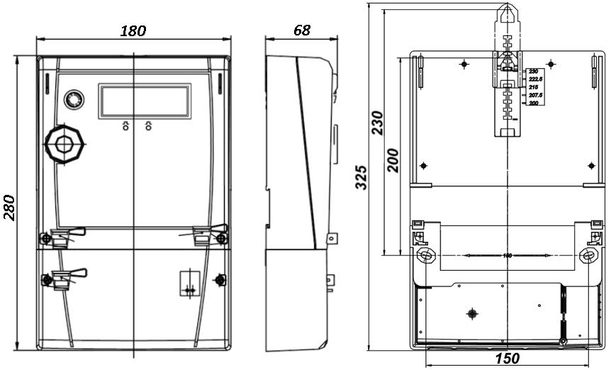 ГАБАРИТНЫЙ ЧЕРТЕЖ СЧЕТЧИКА AD13A.2(I)-BLRs-Z-R2r-TW (2-5-1)