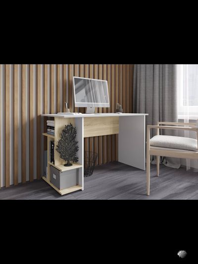 СКМ-6 компьютерный стол Сонома/Белый с тиснением