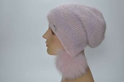 Шапка ушанка Vizio 1444 PP 66 розовая с помпонами