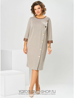 Модель:1-2846.Женское платье полуприлегающего силуэта  в бежевом цвете