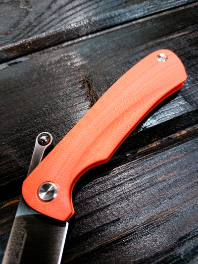 Фрикционный складной нож Микрос+ сталь AUS10, рукоять G10, цвет оранжевый