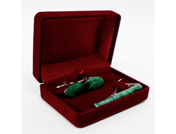 Набор зажим  и запонки, малахит