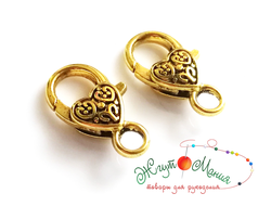 ЗАСТЁЖКА-КАРАБИН "СЕРДЕЧКО" - 26*14мм -АНТИЧНОЕ ЗОЛОТО